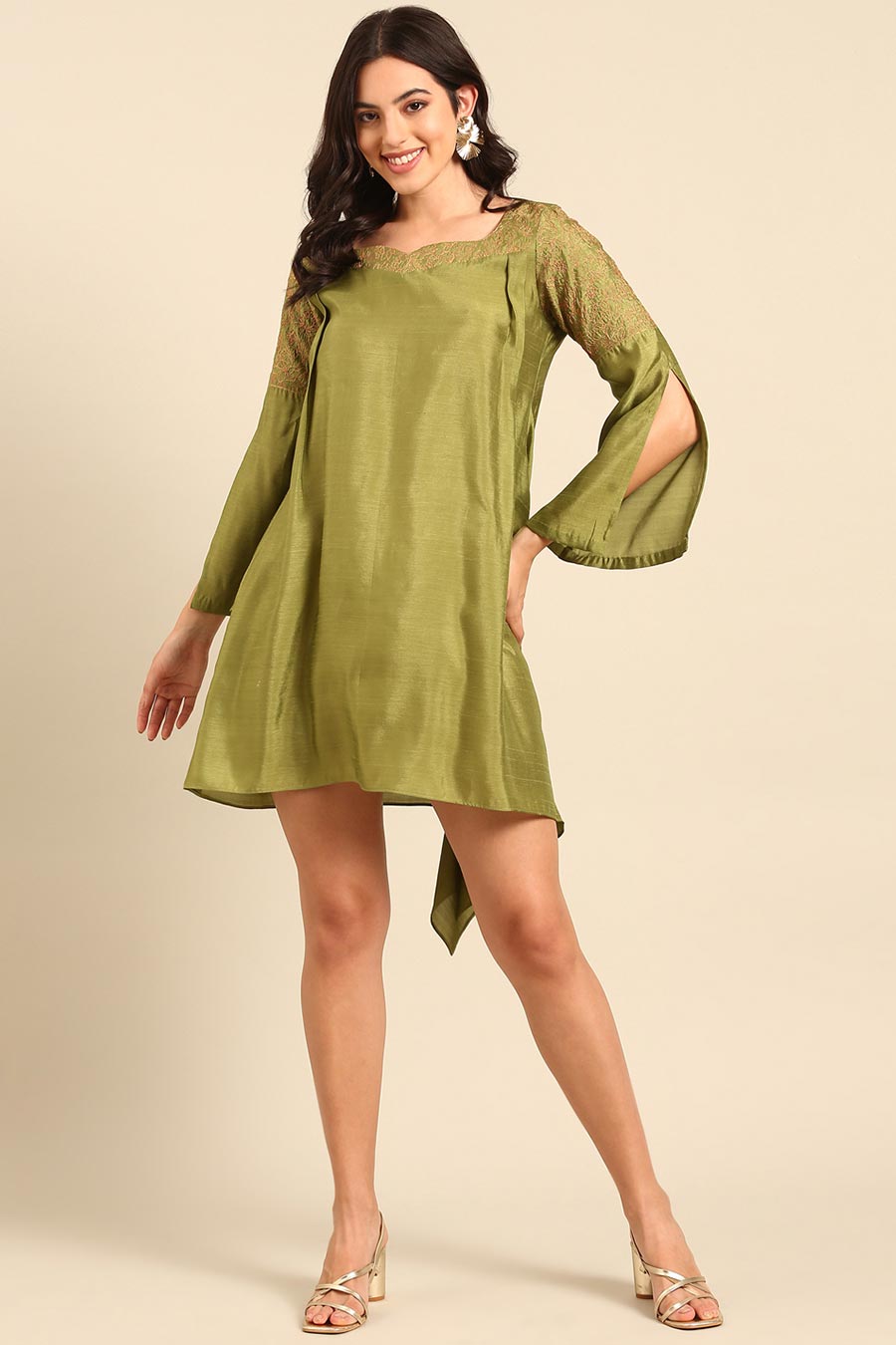 Green Embroidered Dress