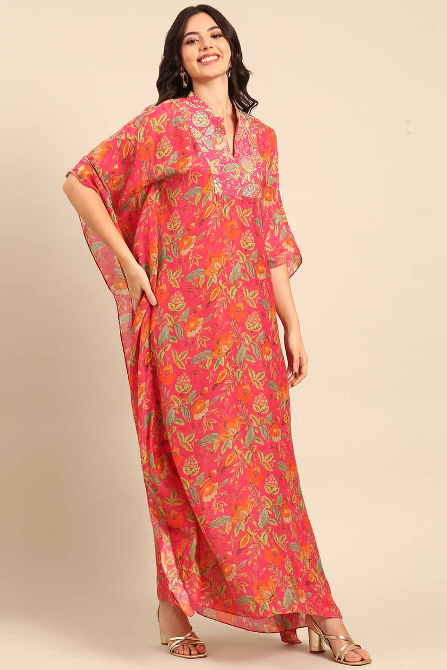 Pink Printed Kaftan