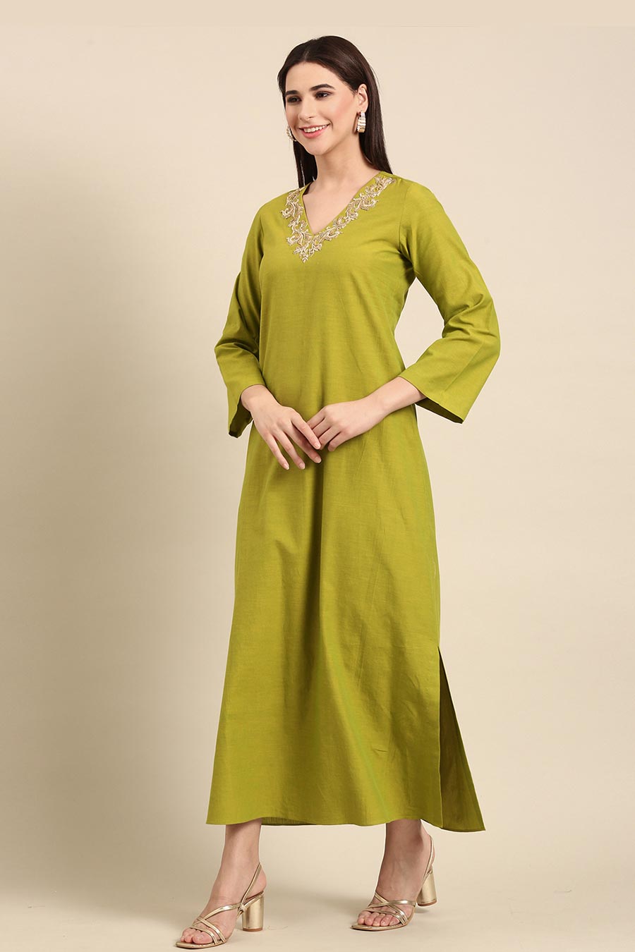 Green Embroidered Dress
