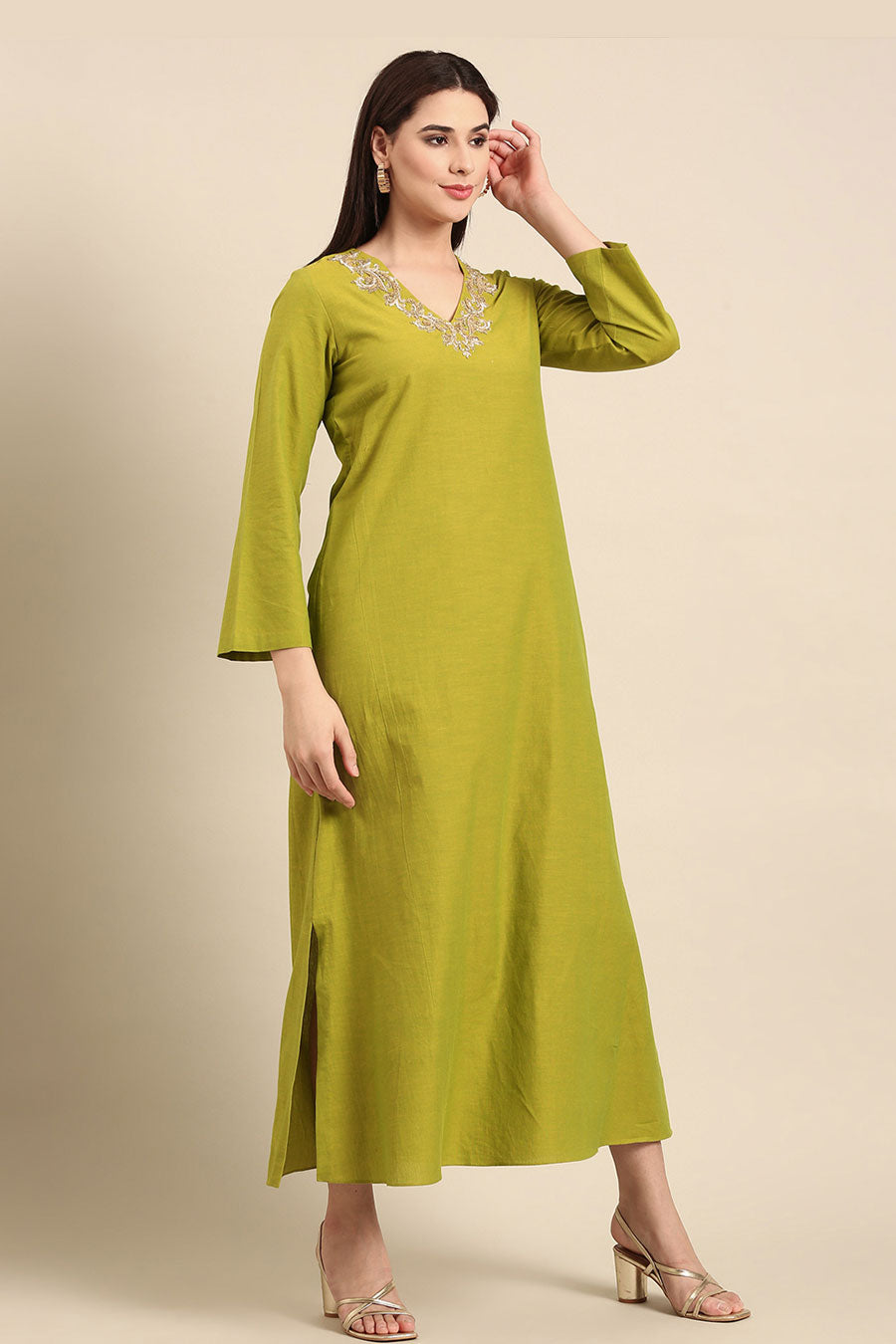 Green Embroidered Dress
