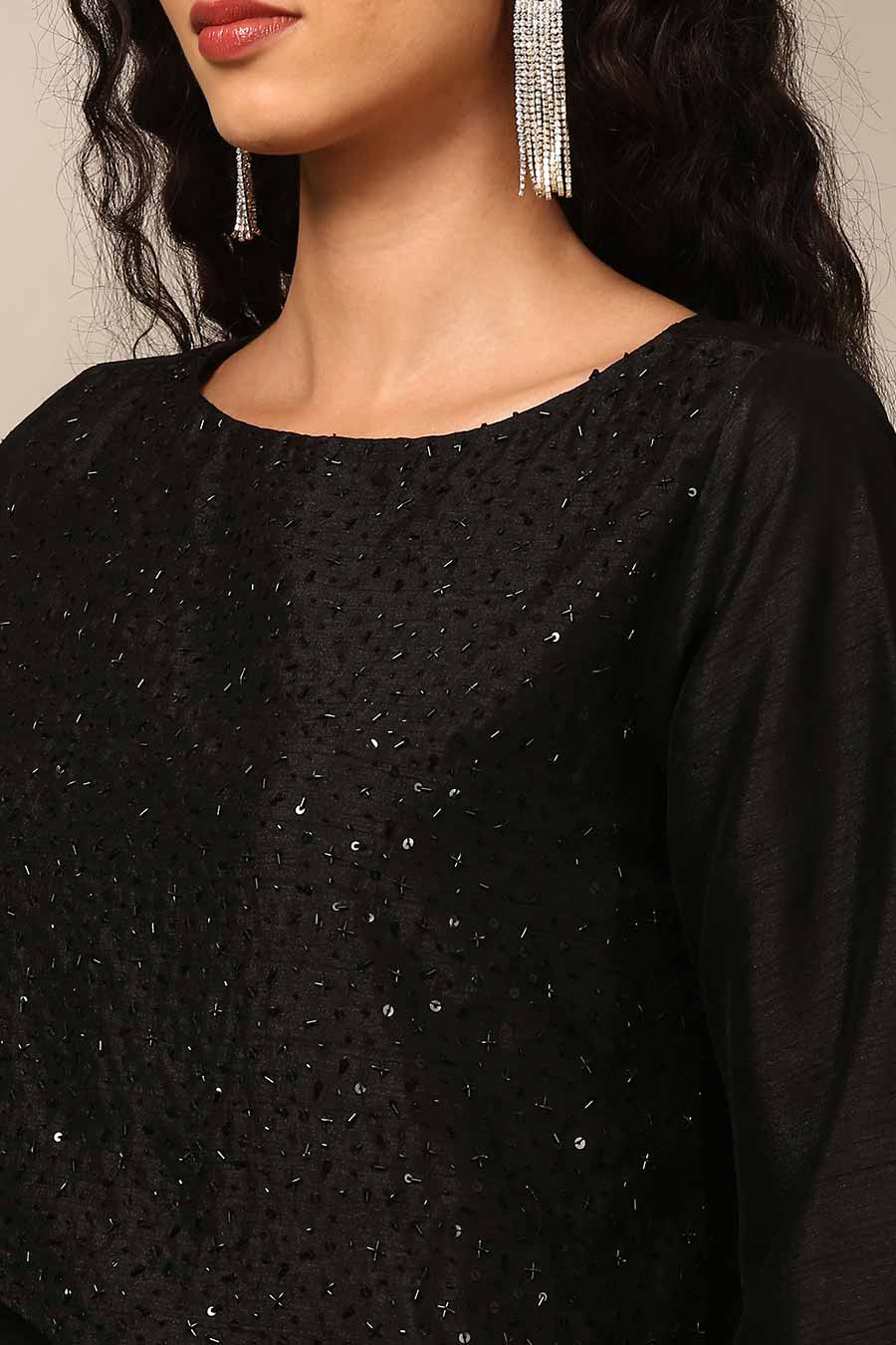 Black Embellished Panel Long Dress