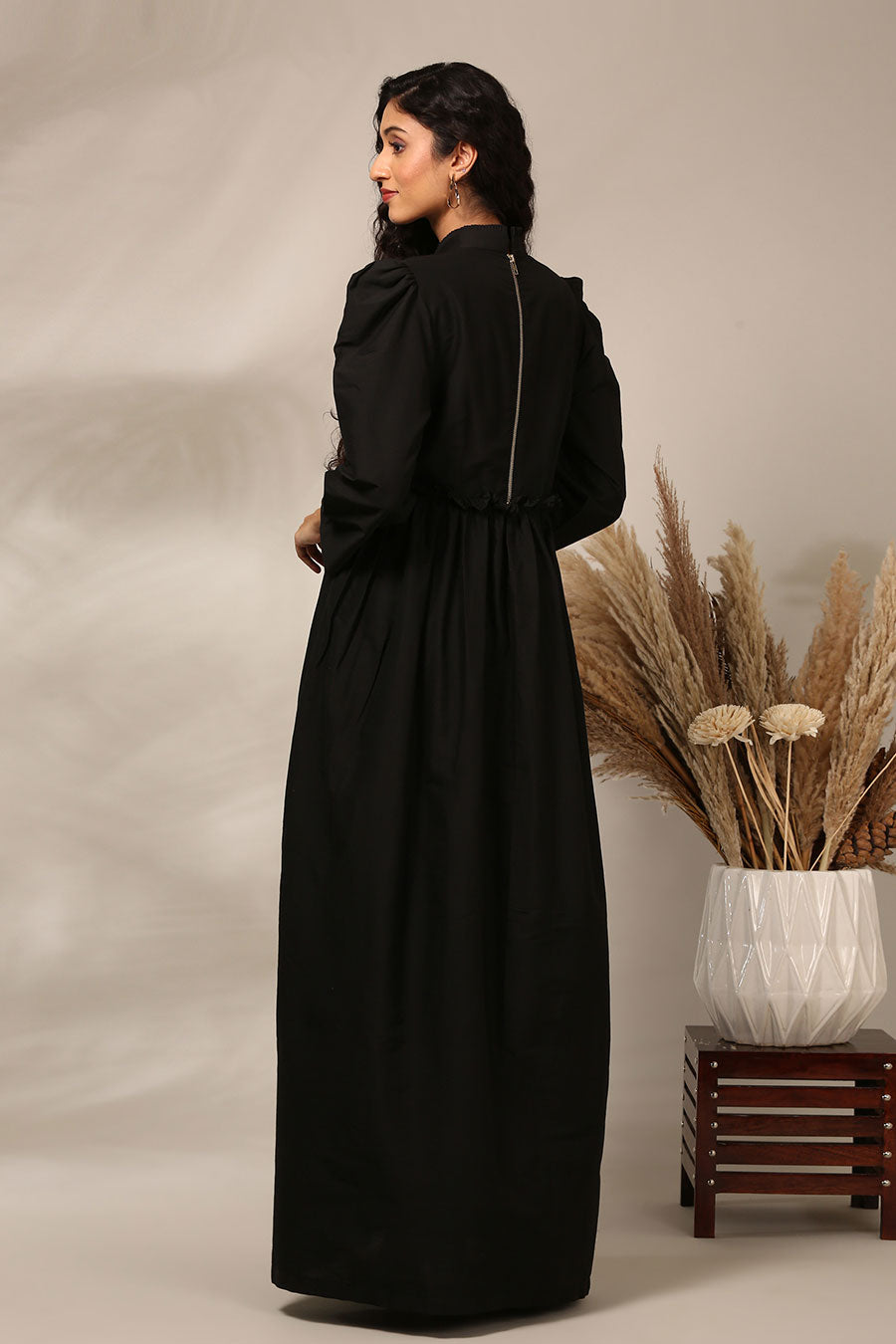 Black Gathered Gown Dress