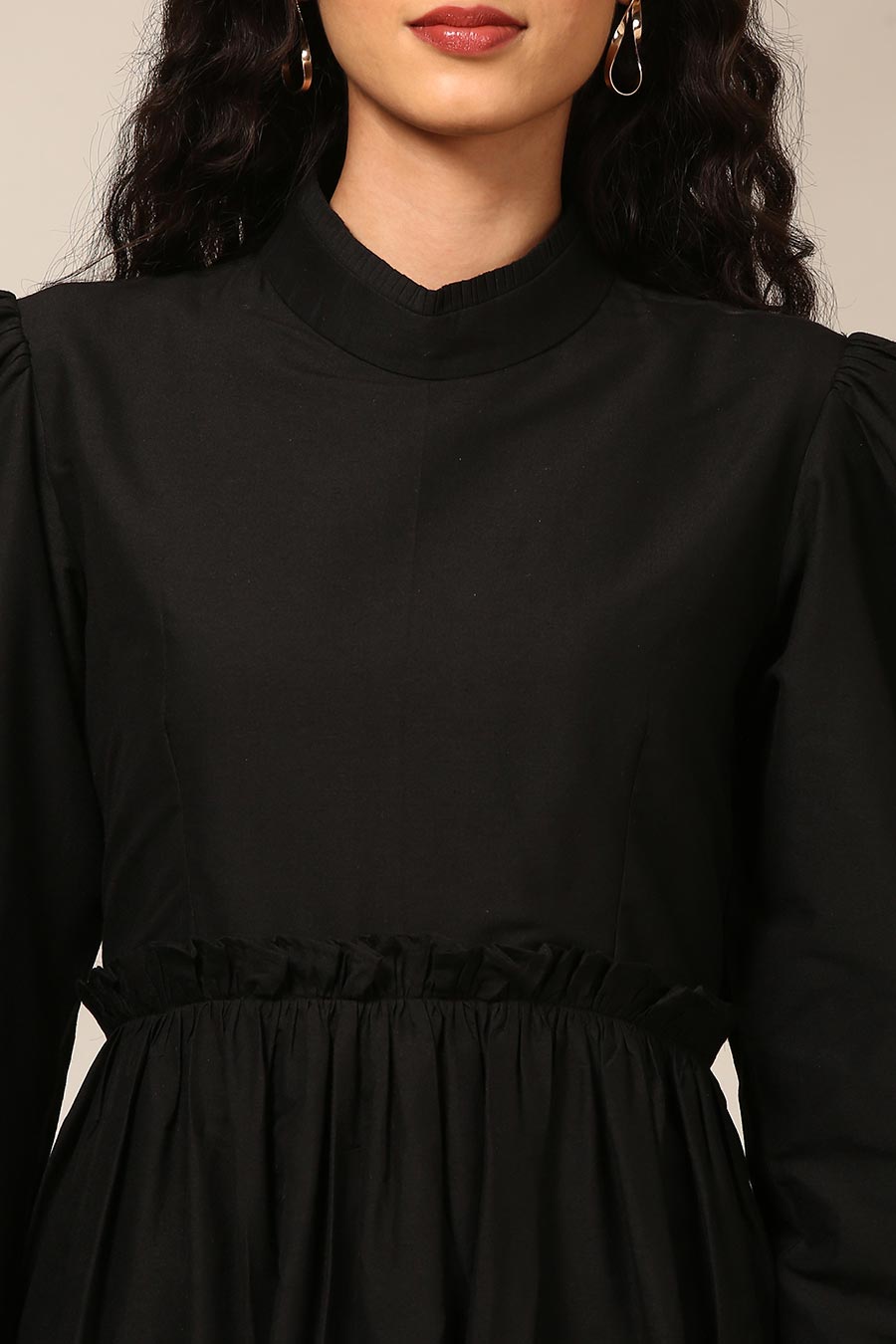 Black Gathered Gown Dress
