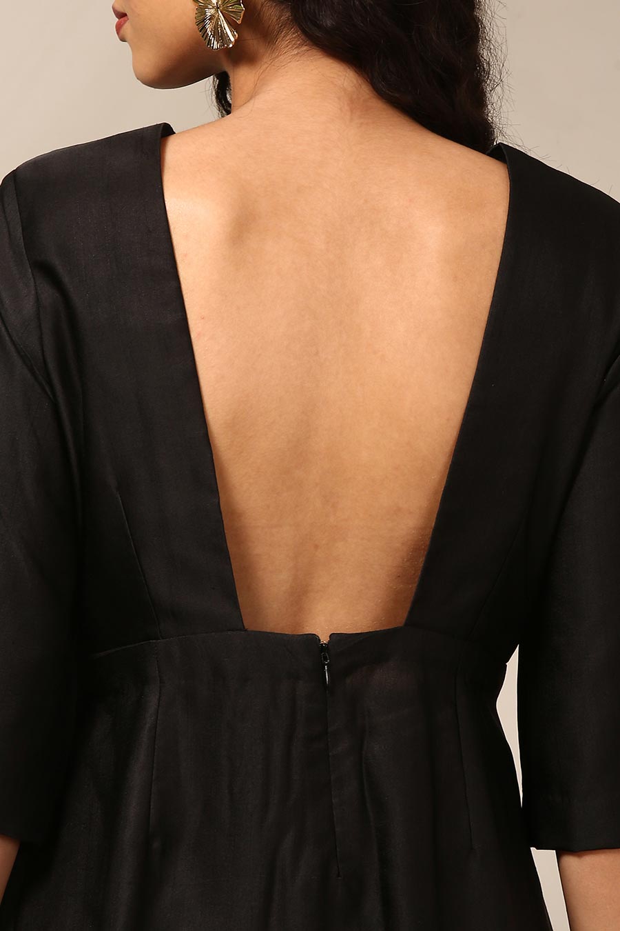 Black Embroidered Pleated Dress