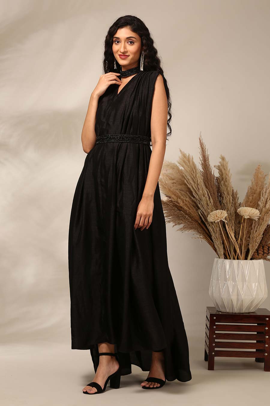 Black Embroidered Gown Dress