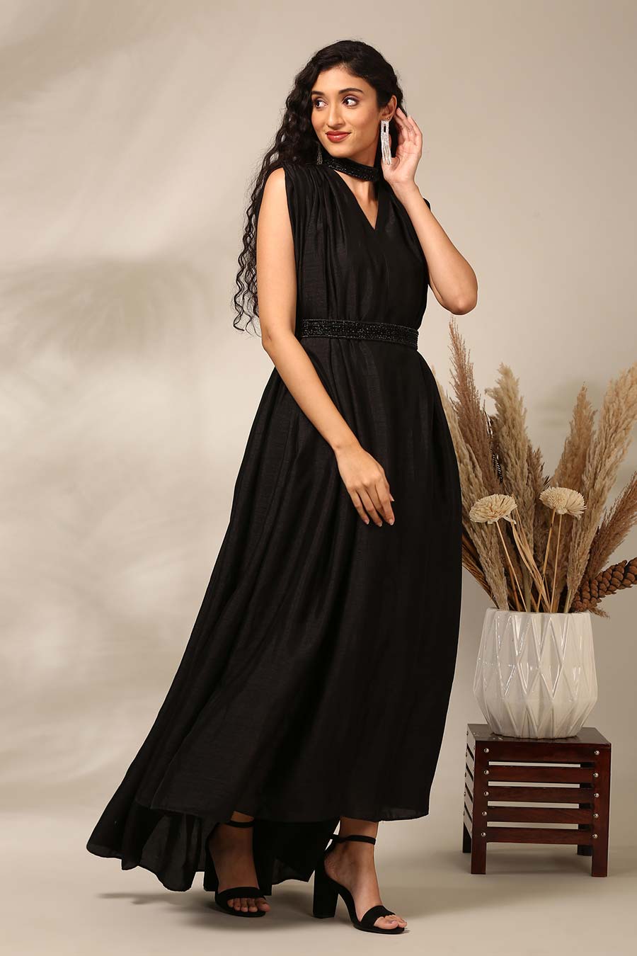 Black Embroidered Gown Dress