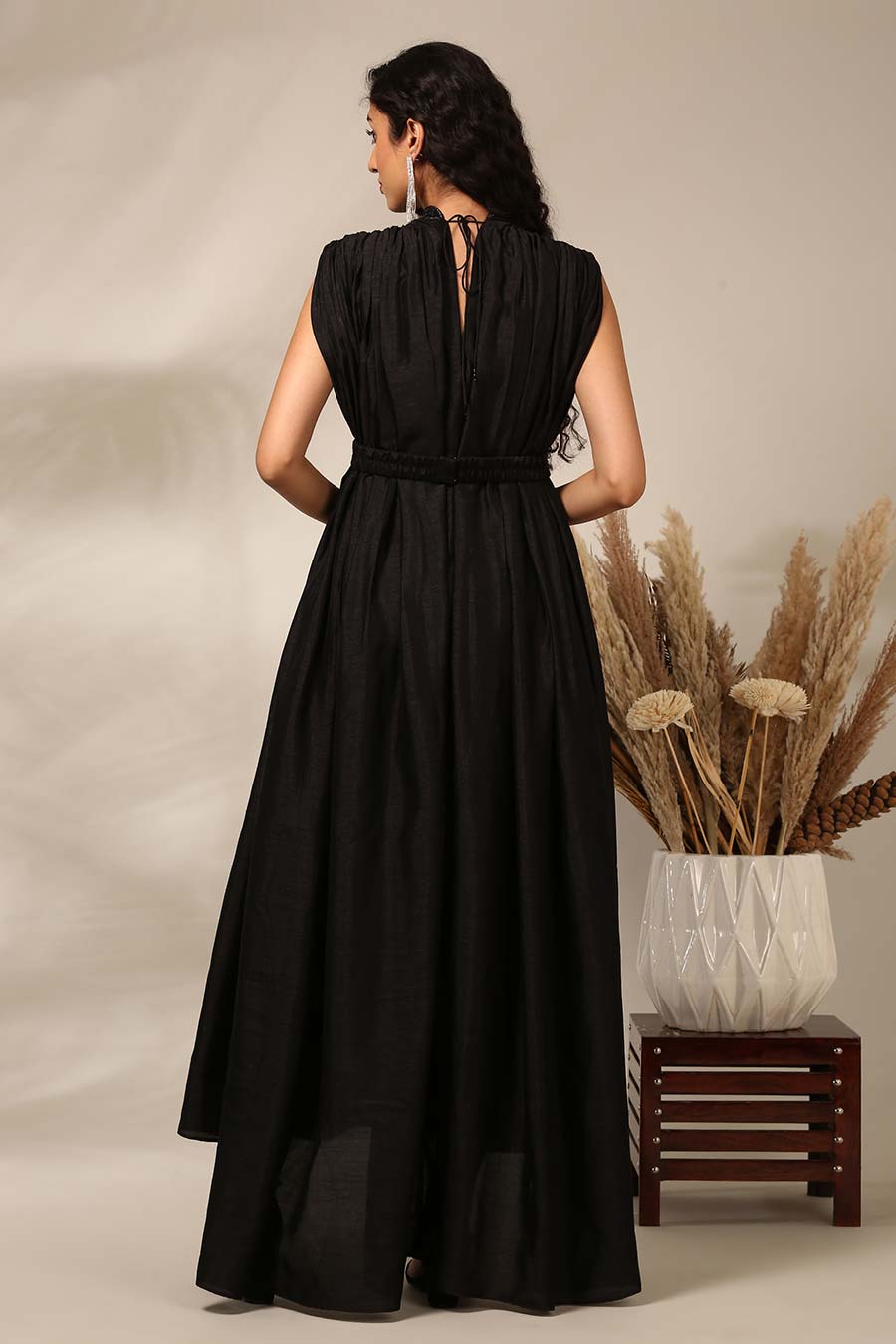 Black Embroidered Gown Dress