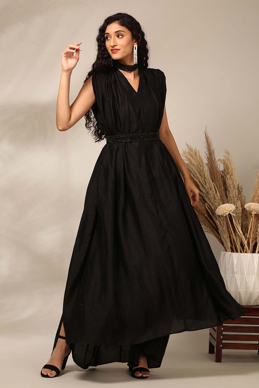 Black Embroidered Gown Dress