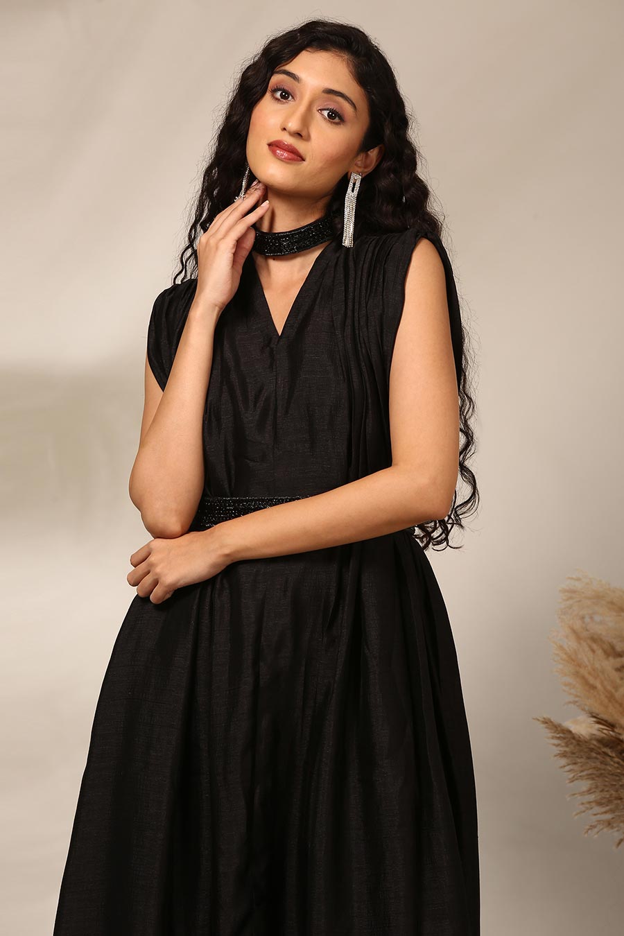 Black Embroidered Gown Dress