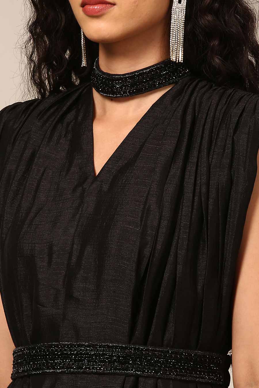 Black Embroidered Gown Dress