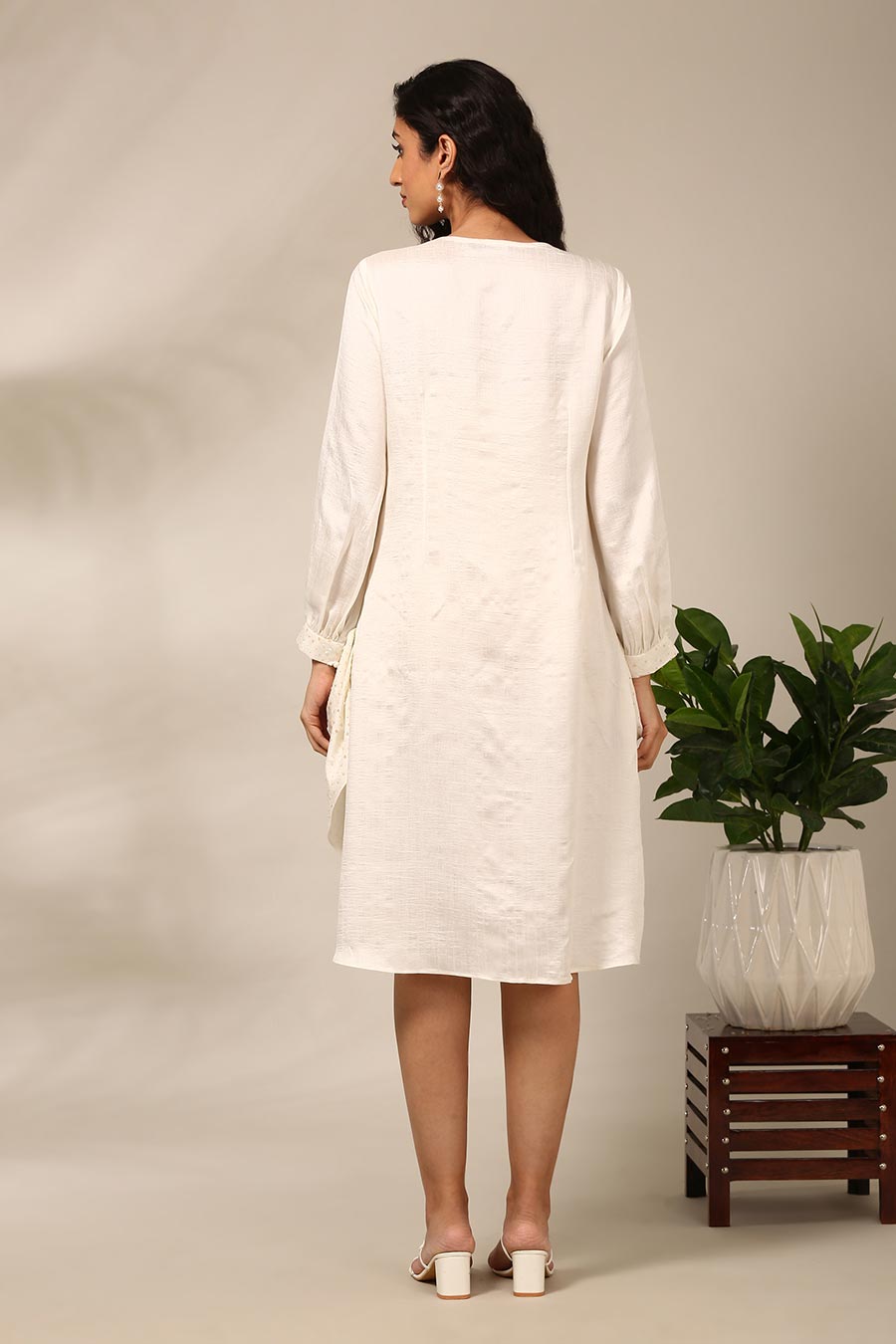 Ivory Sequins Panel Draped Dress