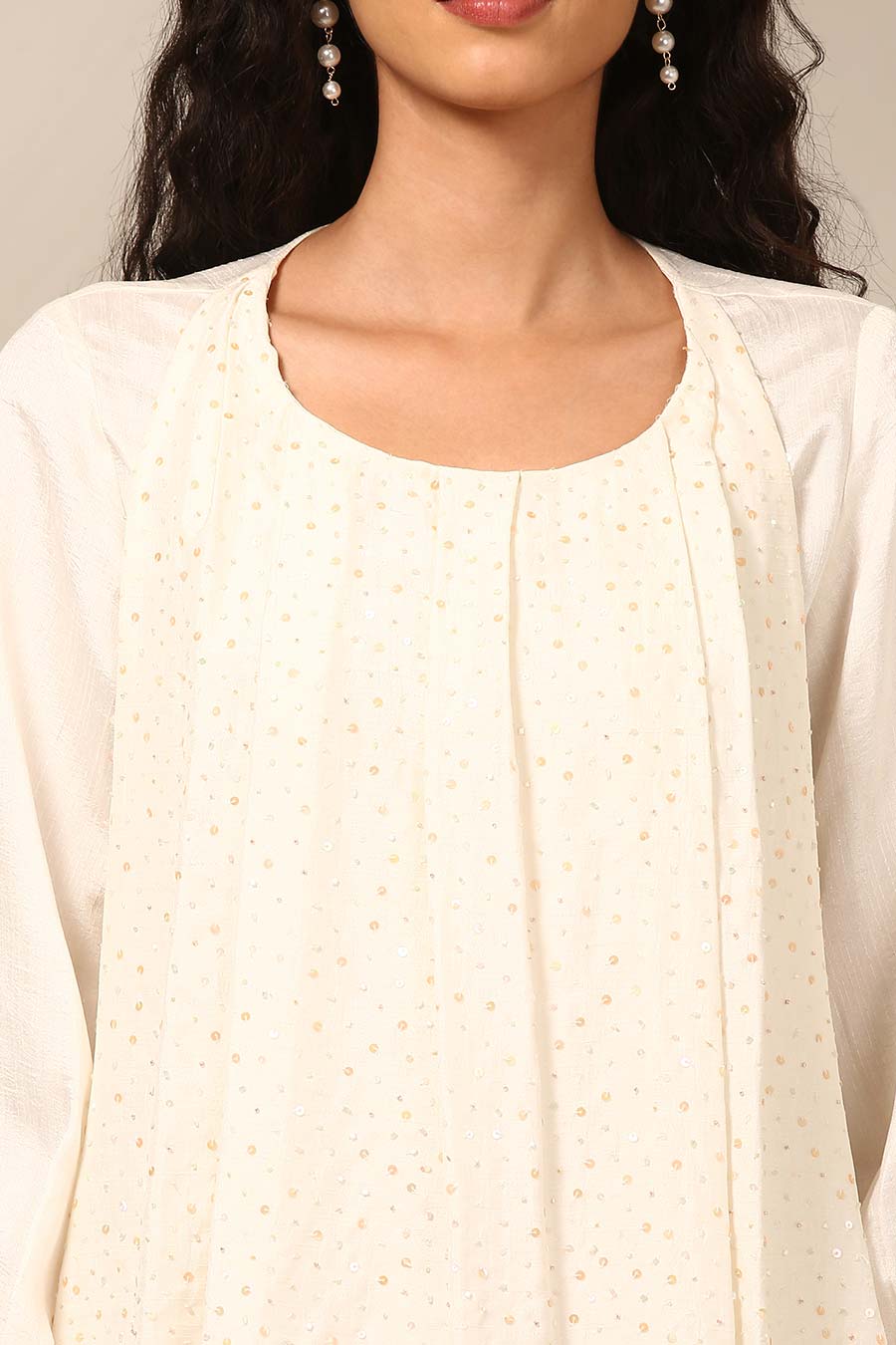 Ivory Sequins Panel Draped Dress