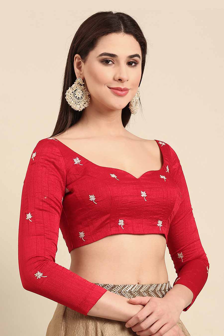 Red Slub Silk Blouse