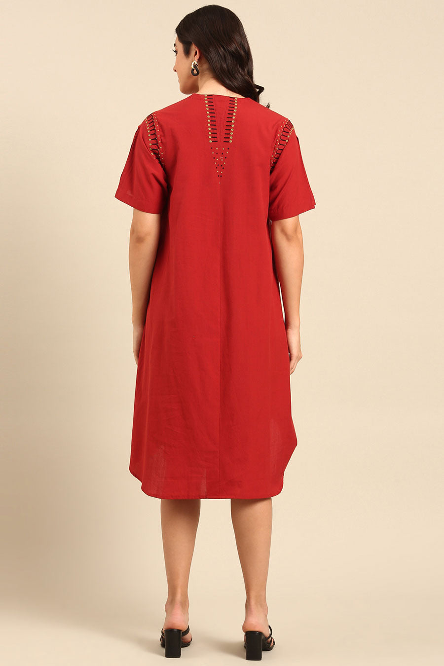 Red Embroidered Tunic & Pant Co-Ord Set