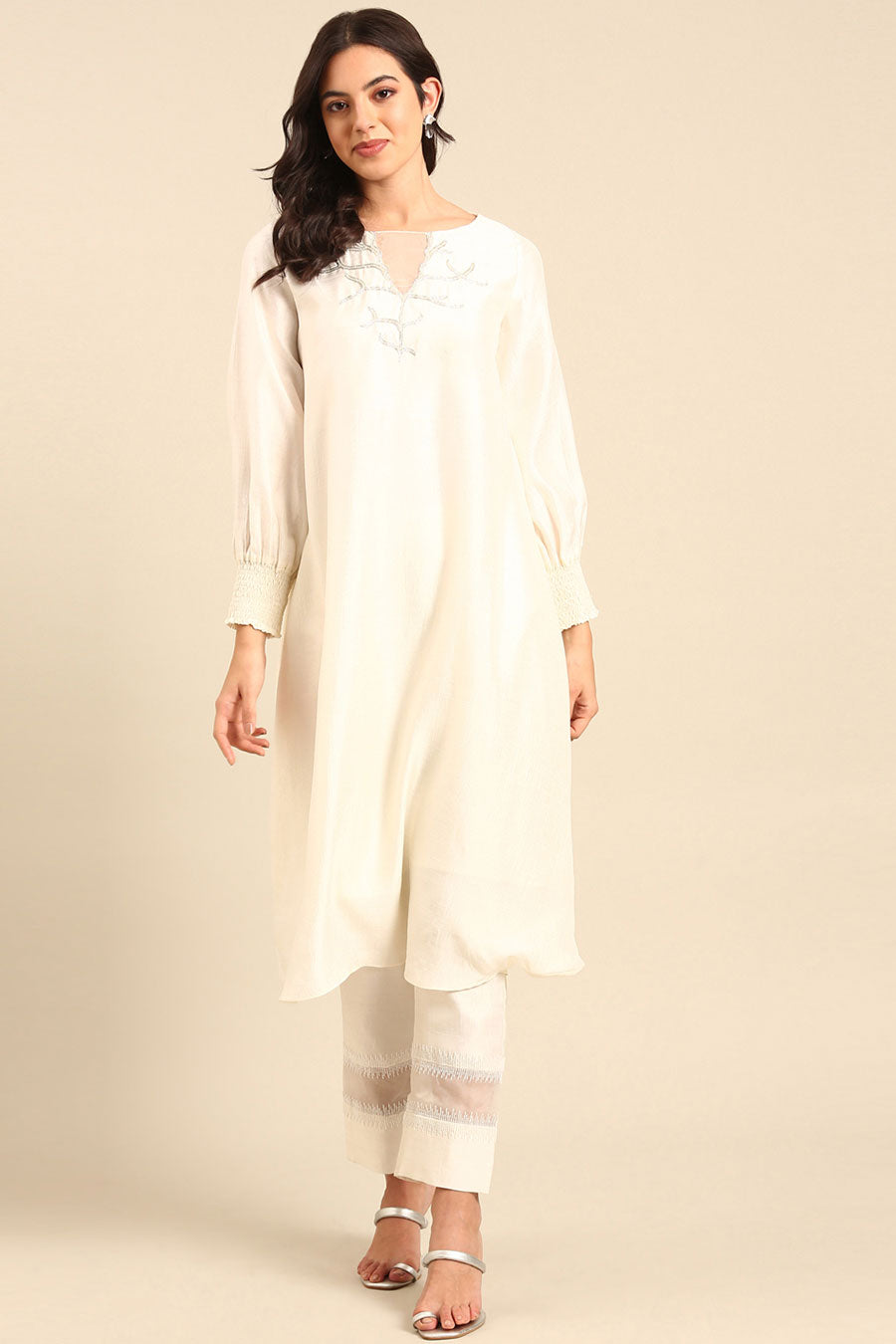 Ivory Embellished Tunic & Pant Co-Ord Set