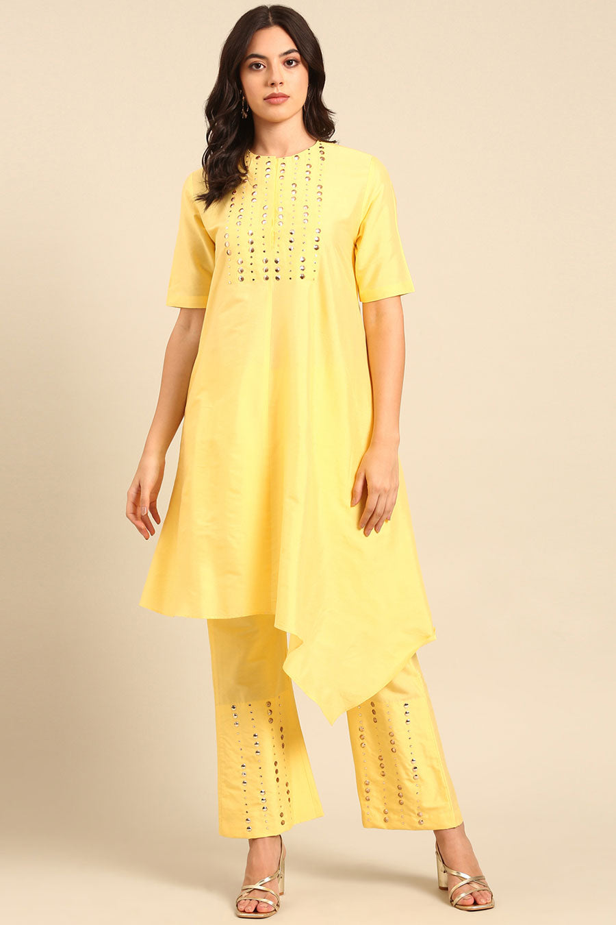 Yellow Embellished Tunic & Pant Co-Ord Set