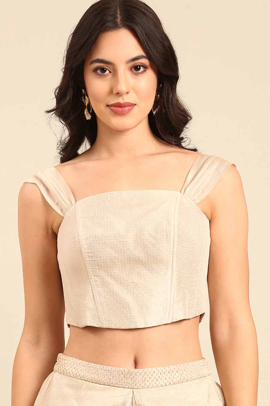 Beige Crop Top & Dhoti Pant Co-Ord Set