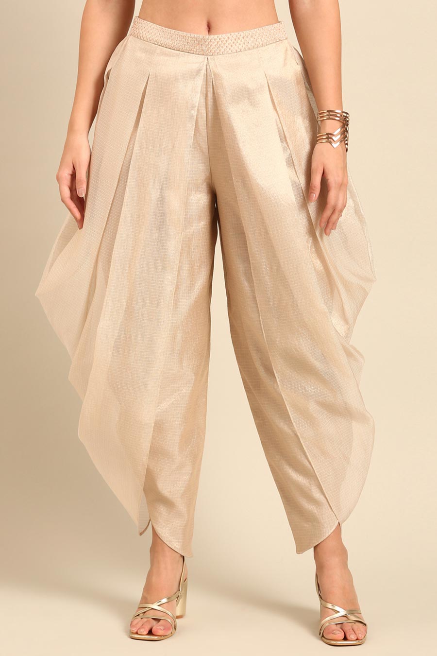 Beige Crop Top & Dhoti Pant Co-Ord Set