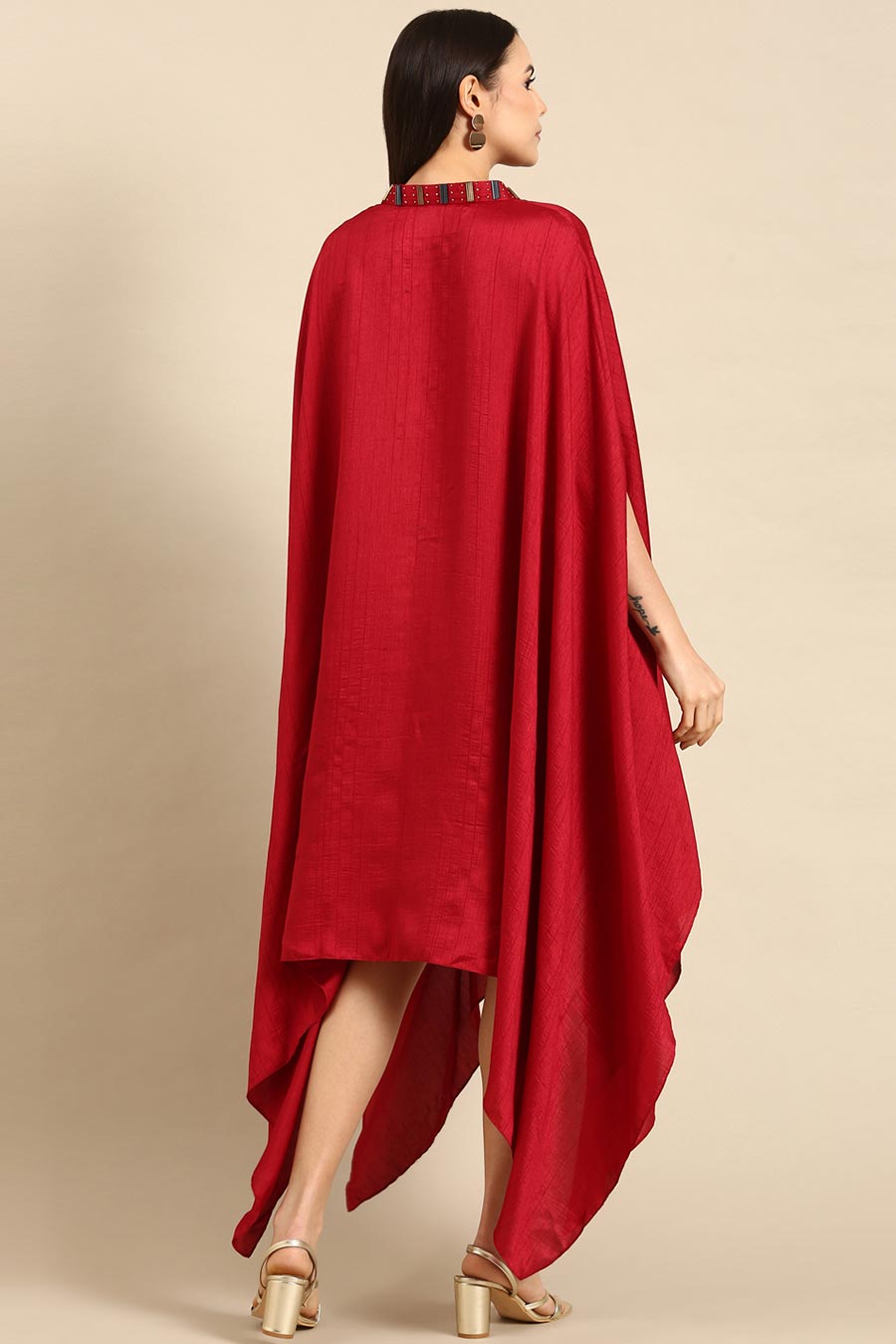 Red Embellished Kaftan & Pant Co-Ord Set