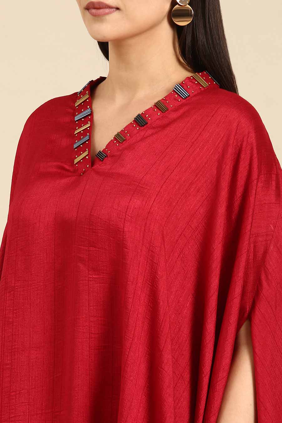 Red Embellished Kaftan & Pant Co-Ord Set