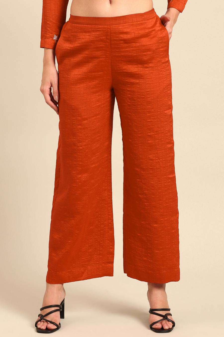 Rust Orange Embellished Kaftan & Pant Co-Ord Set
