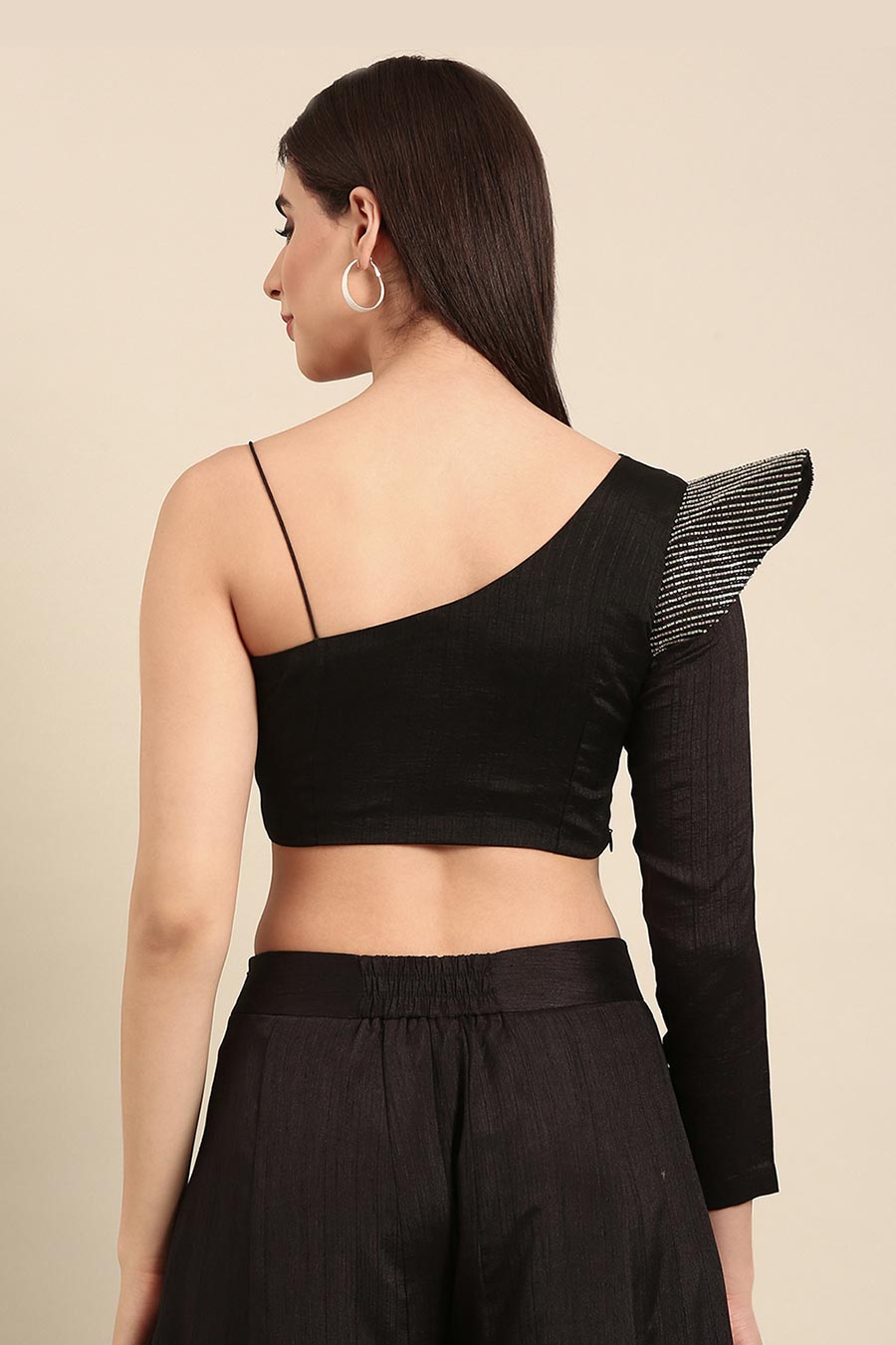Black Embroidered Asymmetric Top & Pant Co-Ord Set