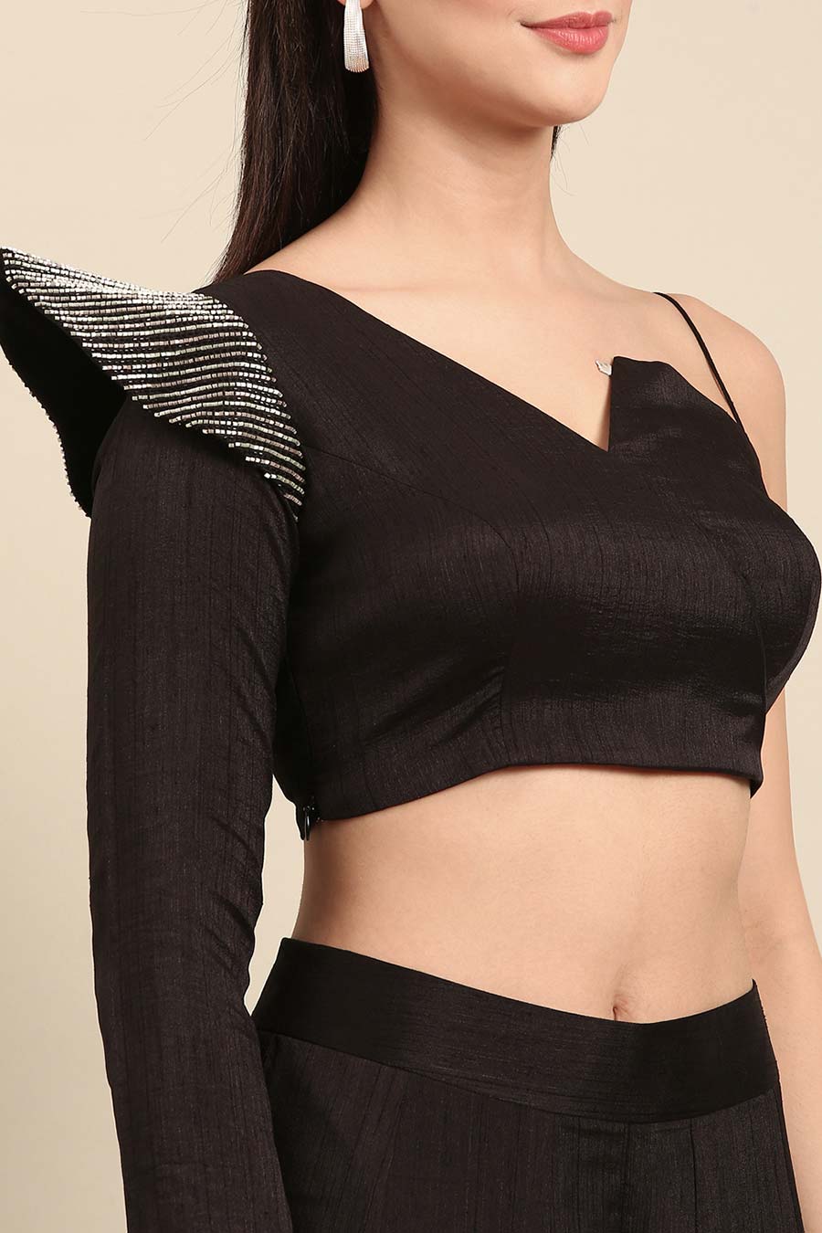 Black Embroidered Asymmetric Top & Pant Co-Ord Set