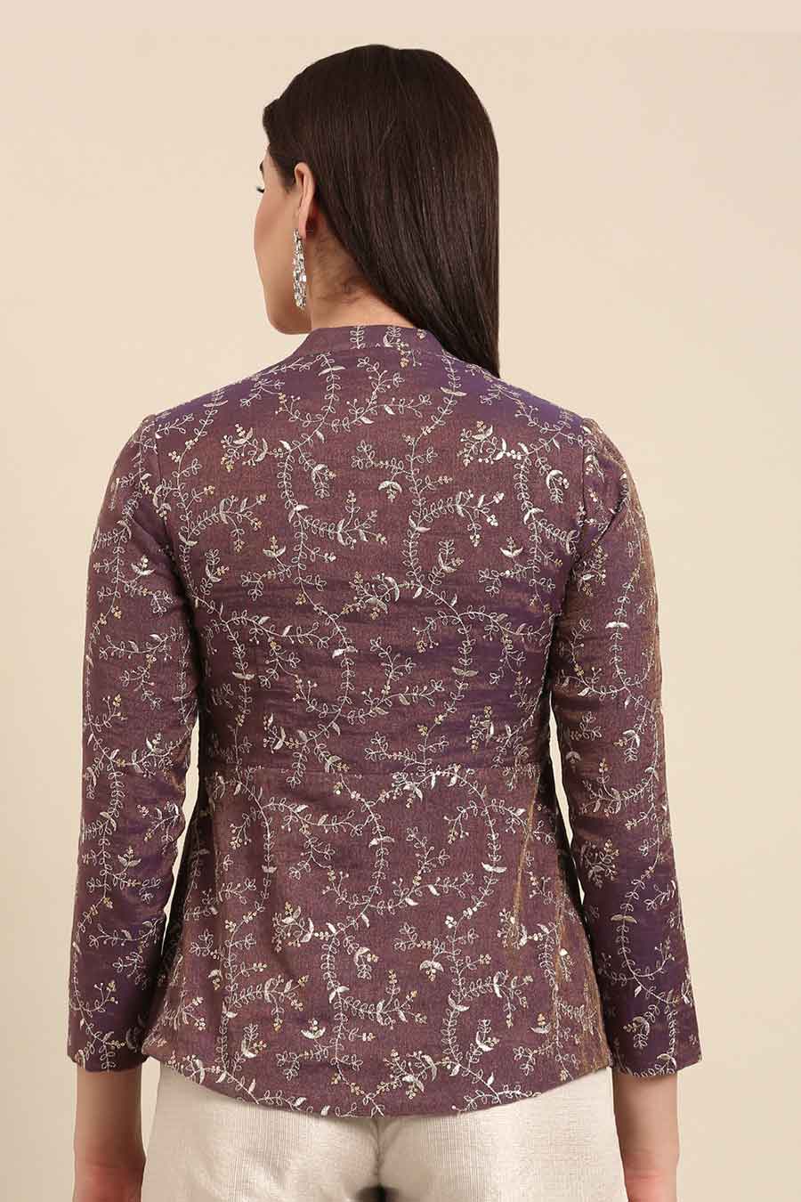 Purple & Silver Embroidered Top & Pant Co-Ord Set