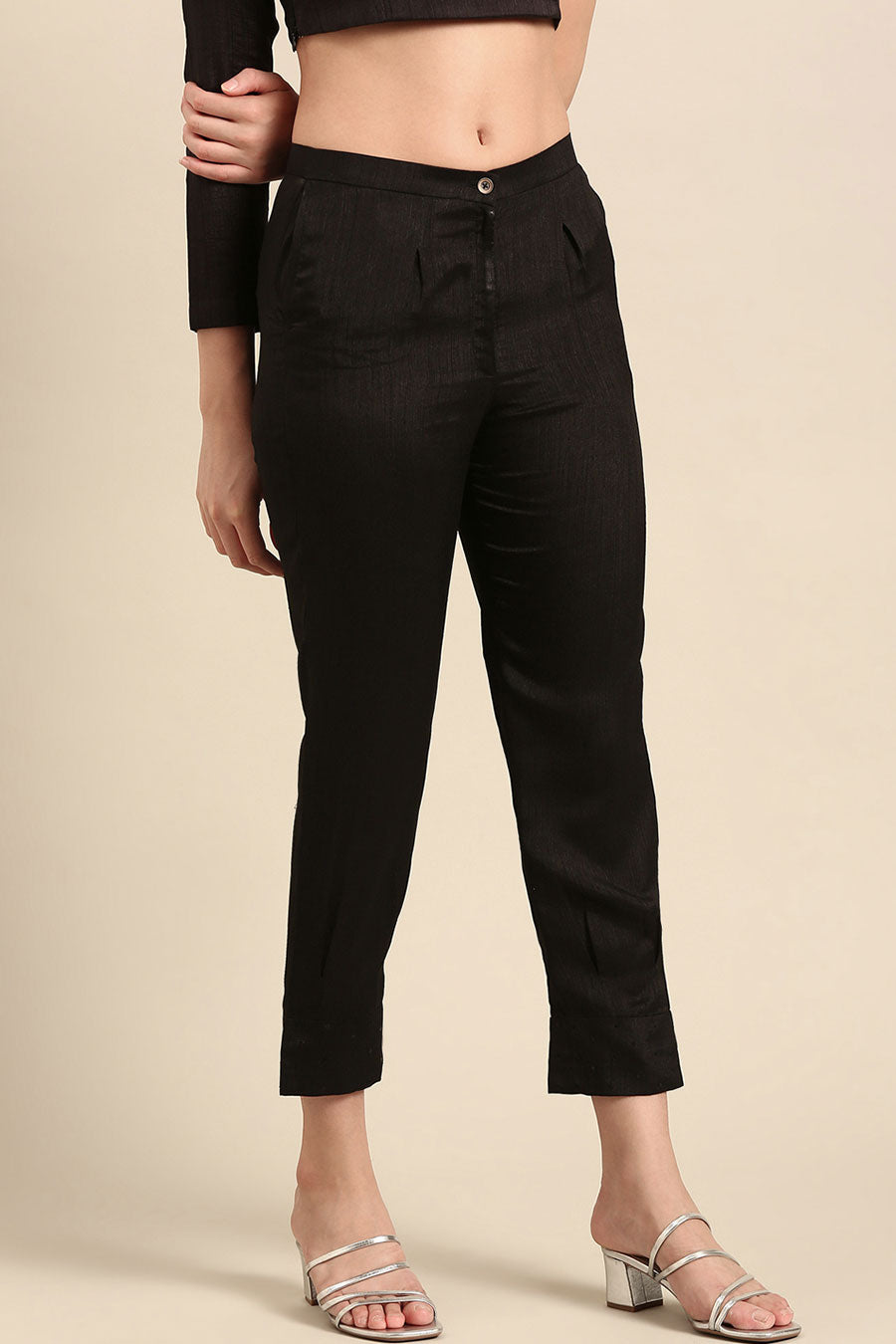 Black Pleated Top & Pant Co-Ord Set