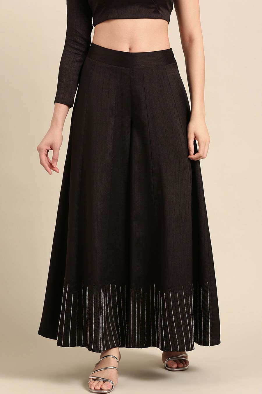 Black Embroidered Asymmetric Top & Palazzo Pant Co-Ord Set