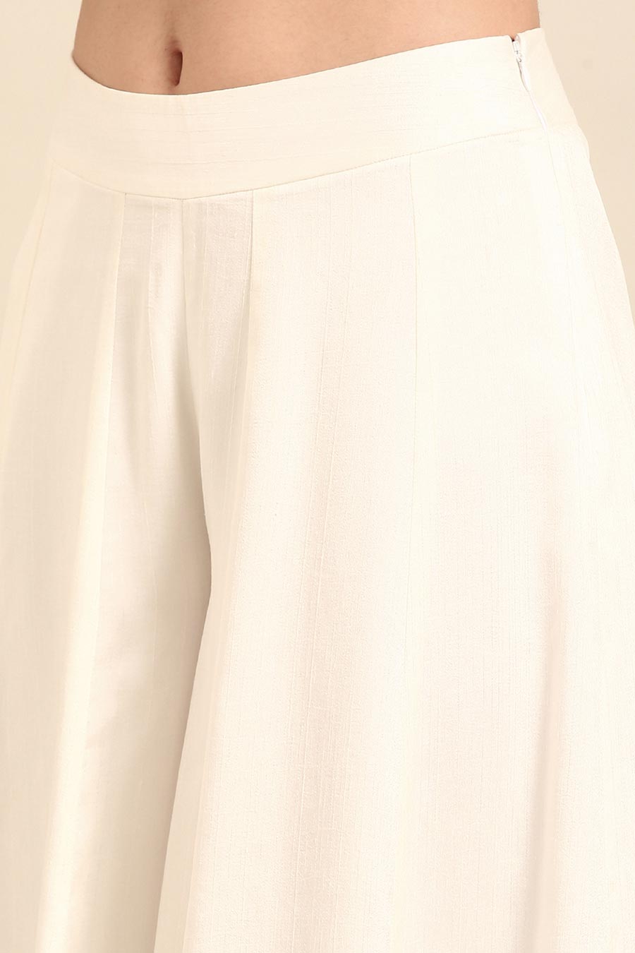 Ivory Embroidered Asymmetric Top & Palazzo Pant Co-Ord Set