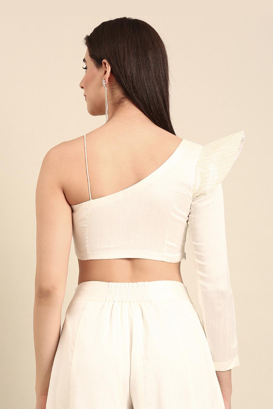 Ivory Embroidered Asymmetric Top & Palazzo Pant Co-Ord Set