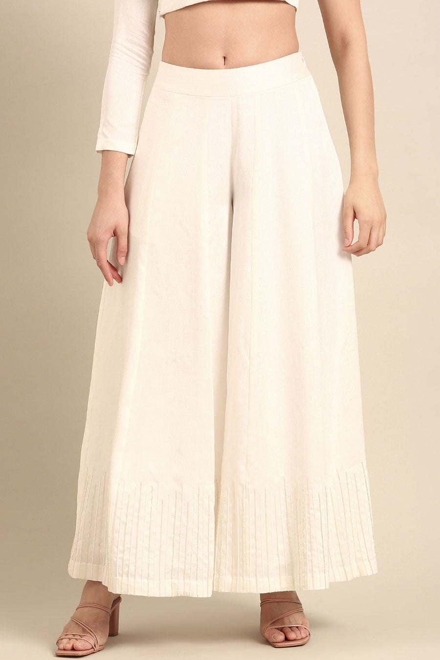 Ivory Embroidered Asymmetric Top & Palazzo Pant Co-Ord Set