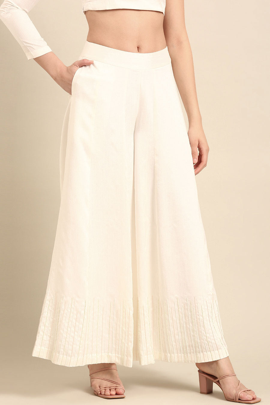 Ivory Embroidered Asymmetric Top & Palazzo Pant Co-Ord Set