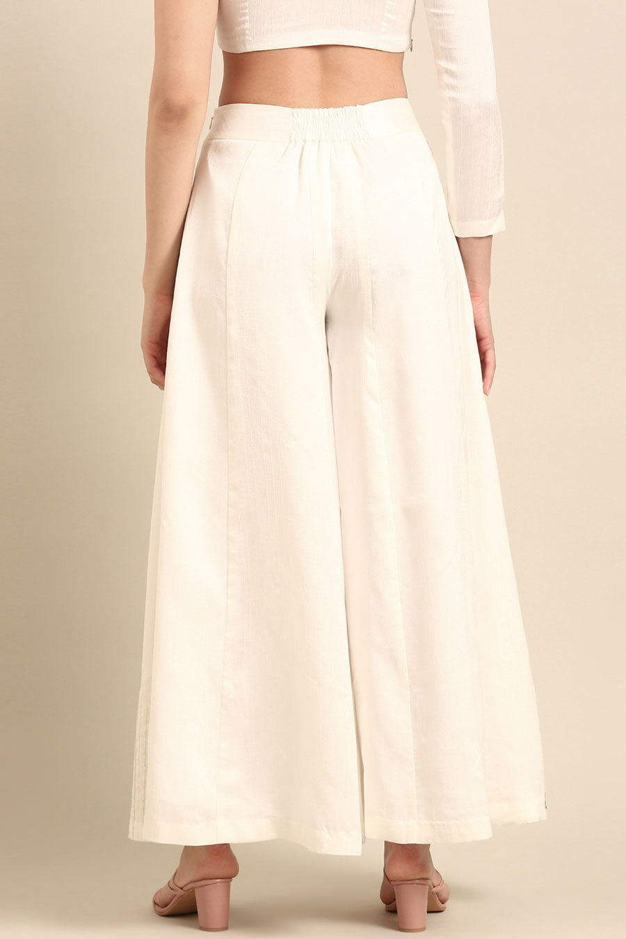 Ivory Embroidered Asymmetric Top & Palazzo Pant Co-Ord Set
