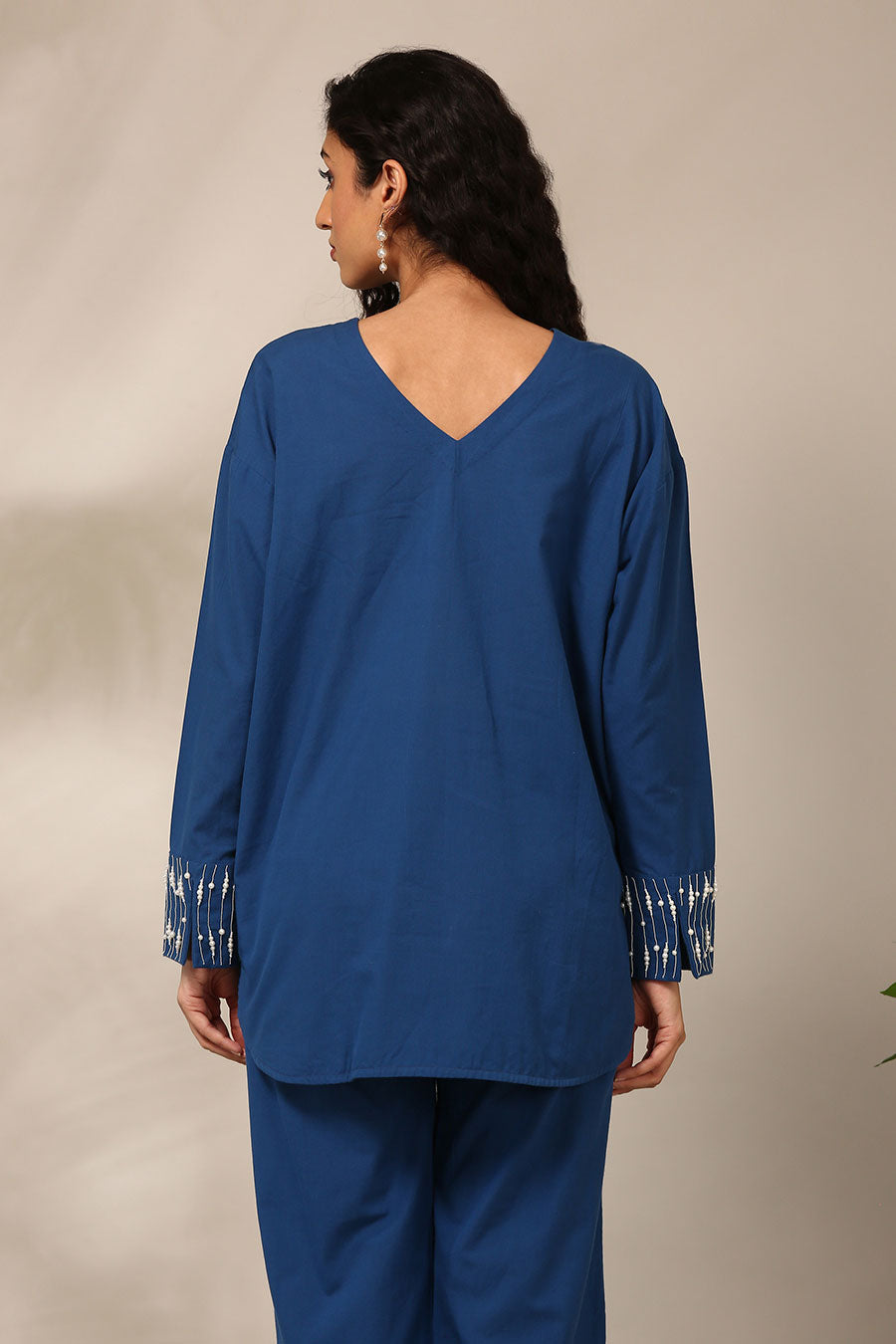 Blue Embroidered Top & Pant Co-Ord Set