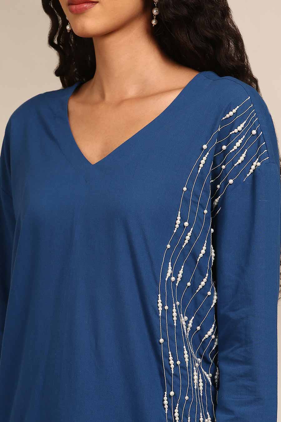 Blue Embroidered Top & Pant Co-Ord Set