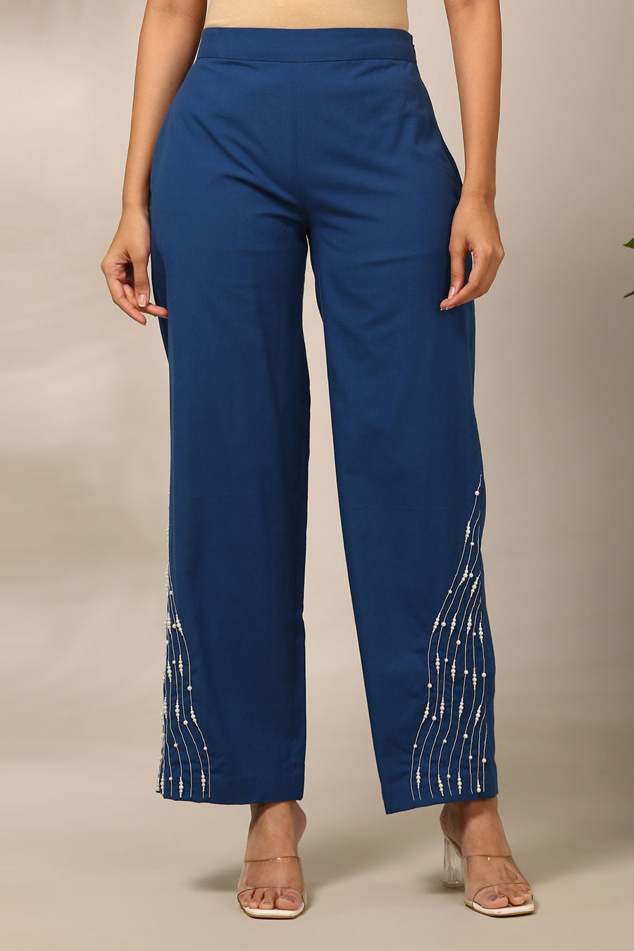 Blue Embroidered Top & Pant Co-Ord Set