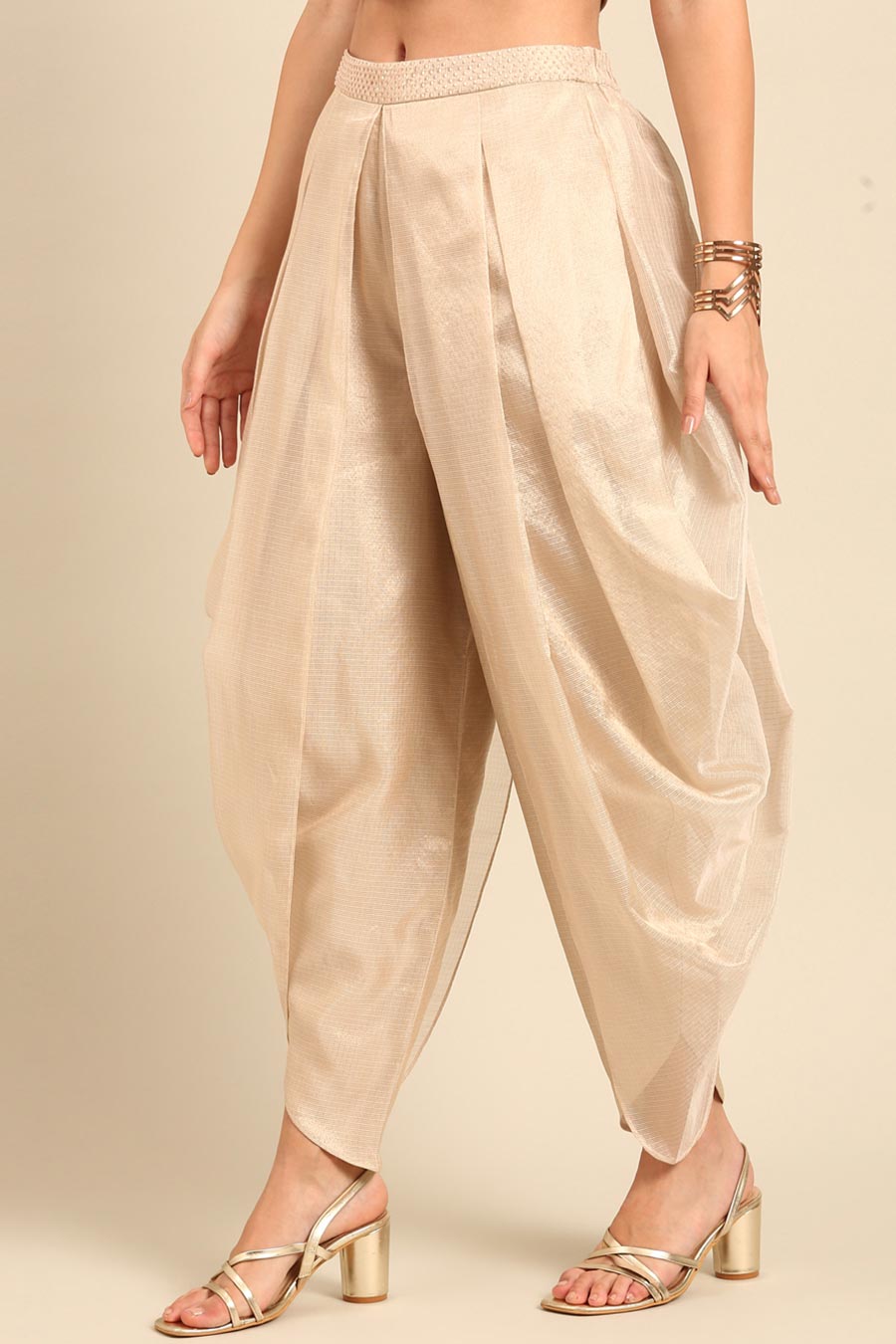 Beige Kota Chanderi Dhoti Pants