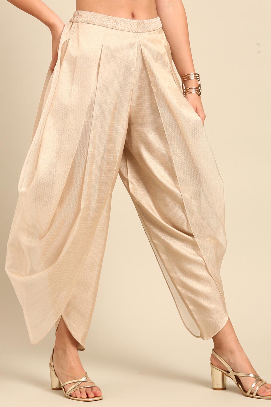 Beige Kota Chanderi Dhoti Pants