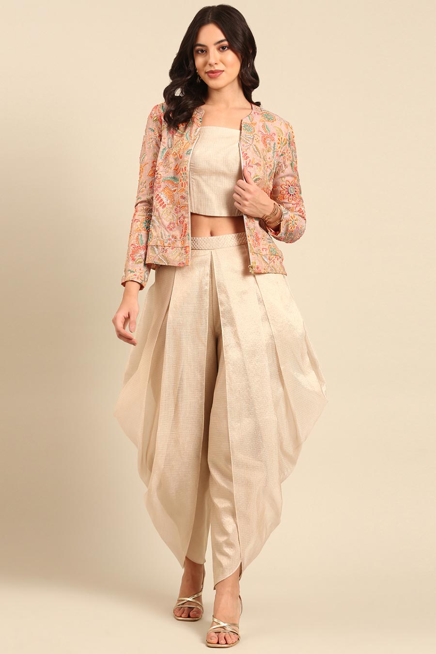 Peach Embroidered Jaquard Jacket