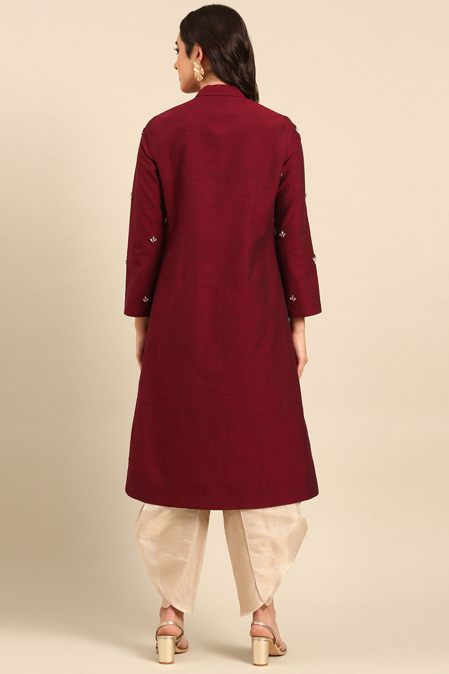 Maroon Embellished Long Jacket