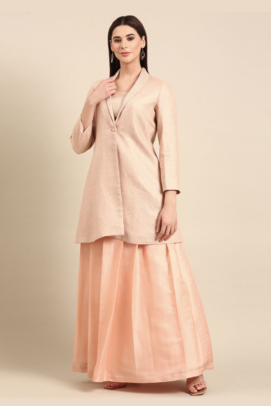 Pink Linen Jacquard Long Coat