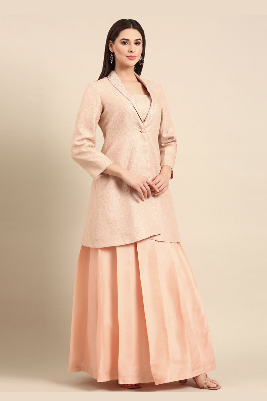 Pink Linen Jacquard Long Coat