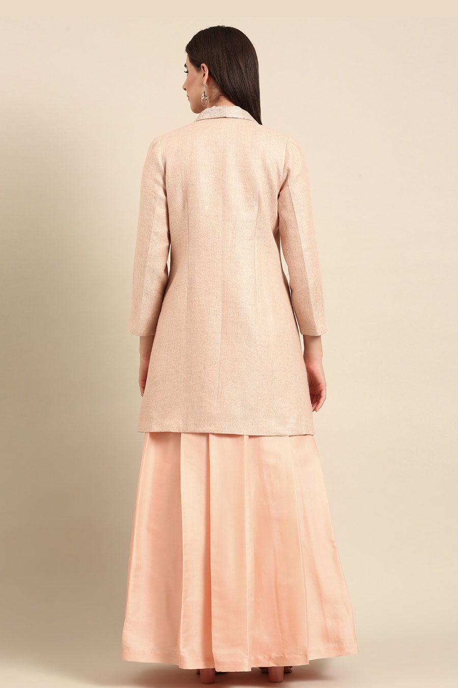 Pink Linen Jacquard Long Coat