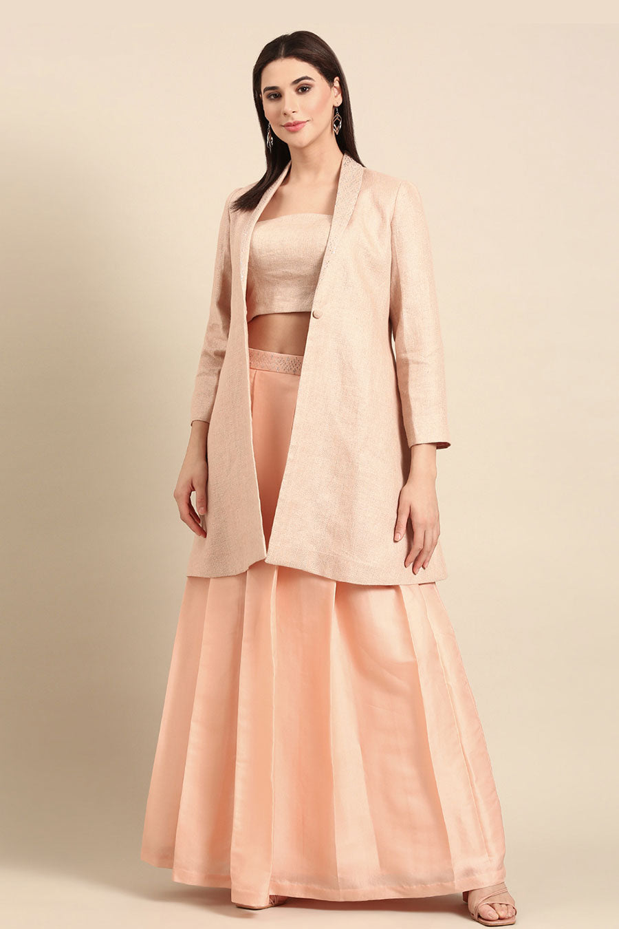 Pink Linen Jacquard Long Coat