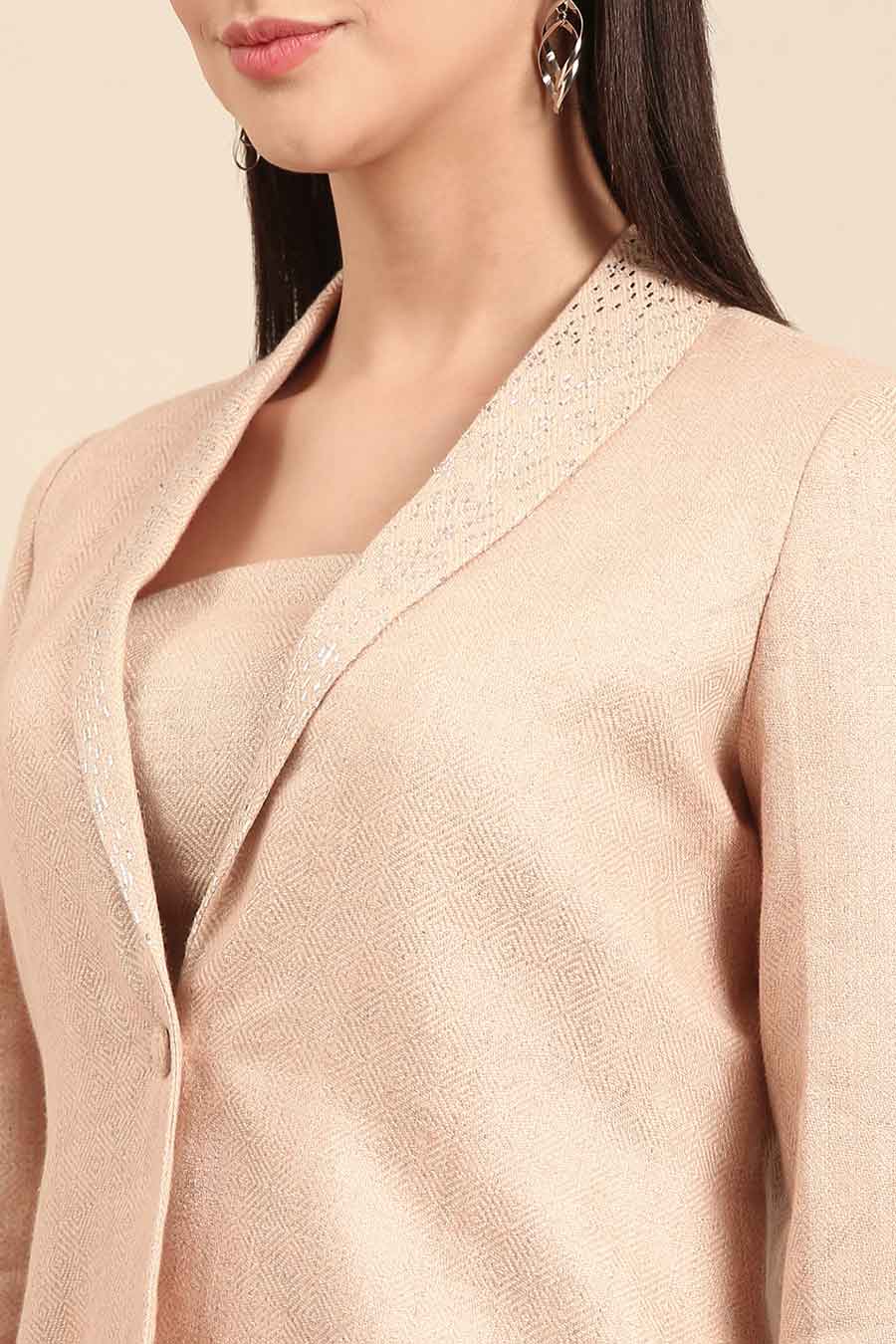 Pink Linen Jacquard Long Coat