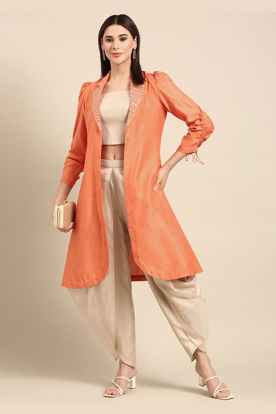 Orange Embroidered Long Jacket
