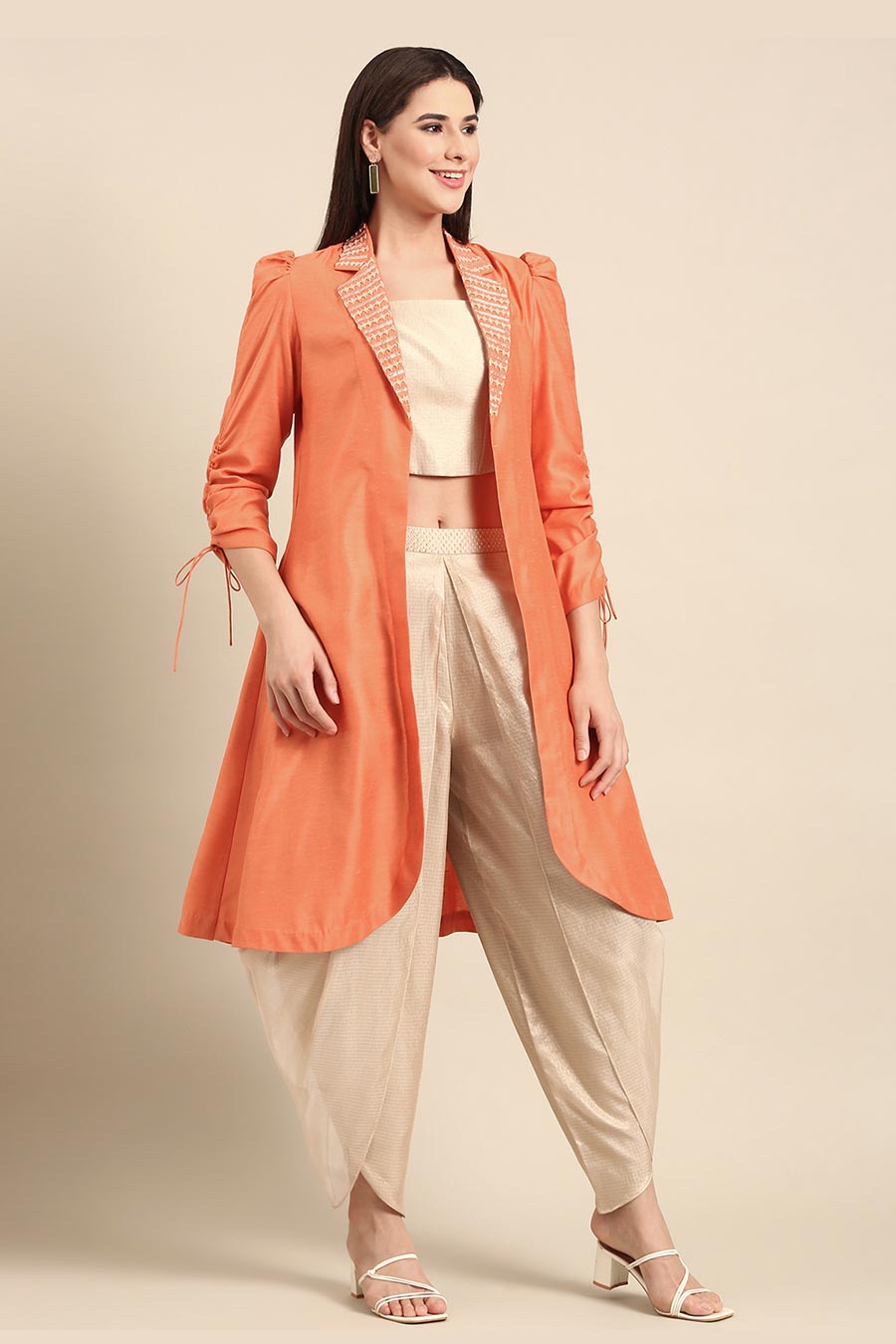 Orange Embroidered Long Jacket