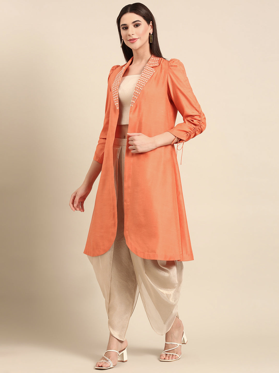 Orange Embroidered Long Jacket